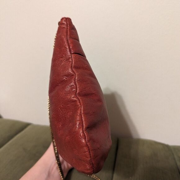 Vintage Ruth Saltz Shoulder Bag Retro 80s Burgundy Ostrich Leather Cougar Head - Picture 7 of 12